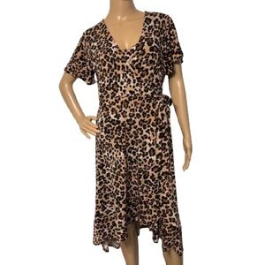 Motherhood Maternity Leopard Print Nursing Wrap Dress High Low Midi Size M